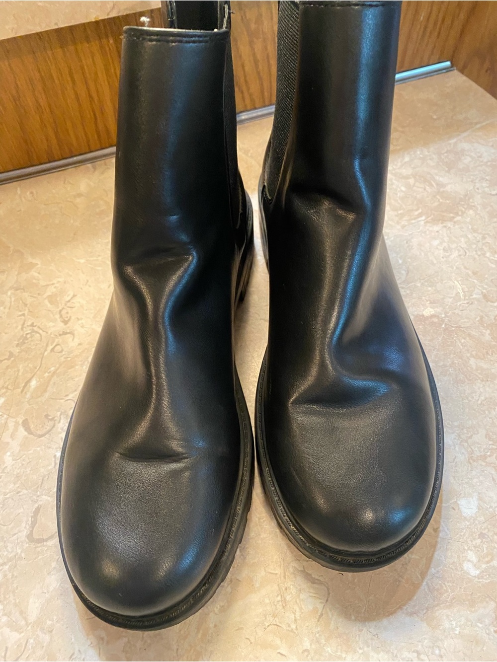 Divided Black Smooth Faux Leather Chelsea-Style Combat Boots